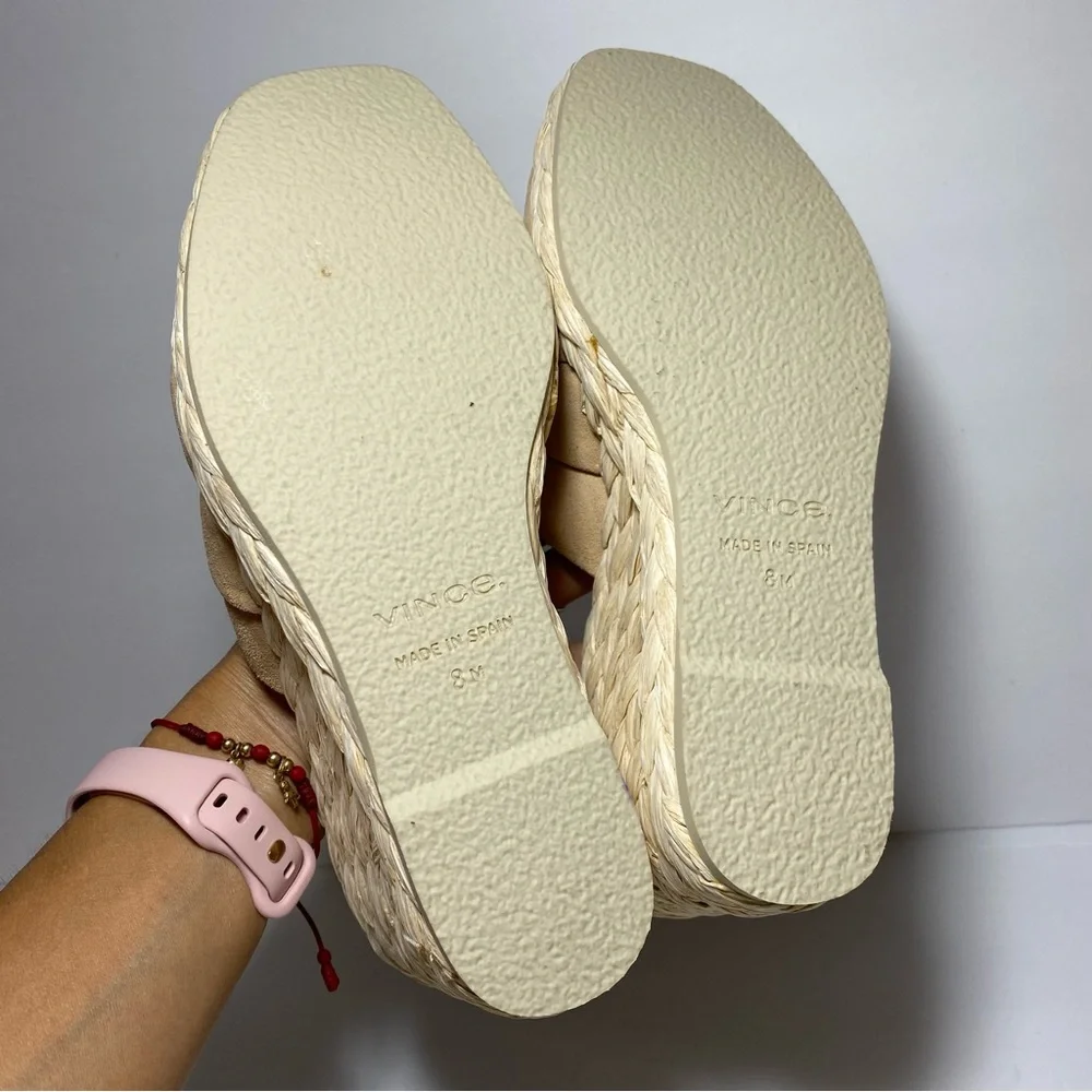 New Vince Gilian Braided Strap In Blonde Suede Espadrille Wedge Sandals Size 8